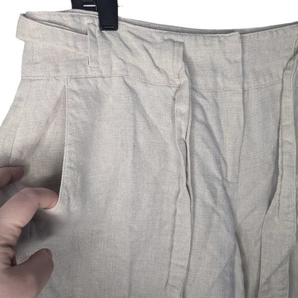 Talbots Womens 100% Irish Linen Tan Wide Leg‎ Crop Pants Tie Belt Size 10 - Picture 6 of 6